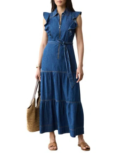 Mint Velvet Denim Ruffle Maxi Shirt Dress In Black