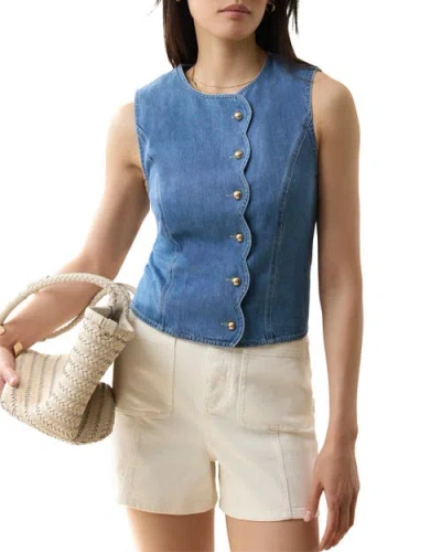 Mint Velvet Denim Scallop Detail Waistcoat In Blue