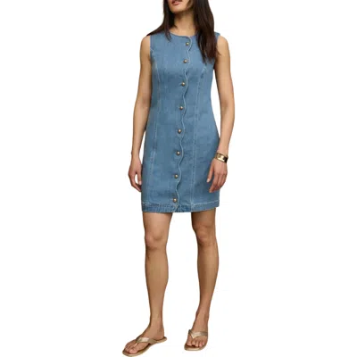 Mint Velvet Denim Scallop Mini Shift Dress In Blue