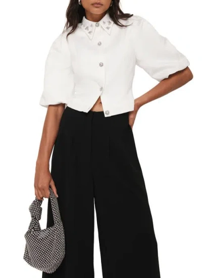 Mint Velvet Embellished Collar Cropped Shirt In White