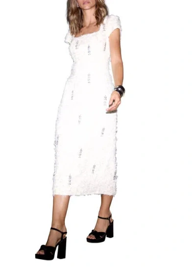 Mint Velvet Embellished Jacquard Midi Dress In White