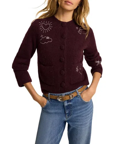 Mint Velvet Embroidered Motif Knit Cardigan In Burgundy