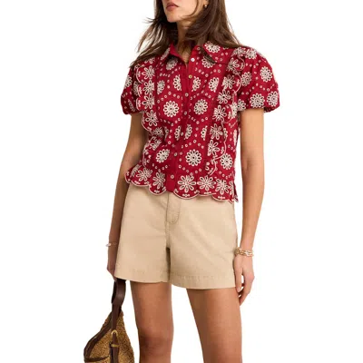 Mint Velvet Eyelet Embroidered Puff Sleeve Blouse In Red