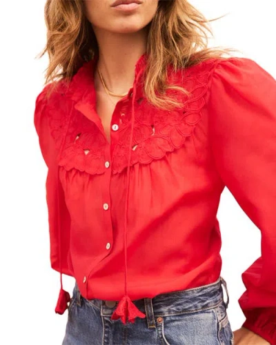 Mint Velvet Floral Detail Cutwork Blouse In Red