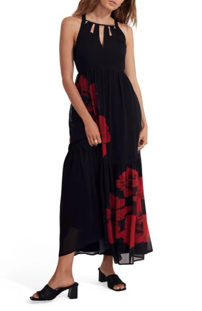 Mint Velvet Floral Keyhole Maxi Dress In Black