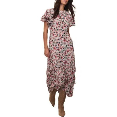 Mint Velvet Floral Print Maxi Dress With Short Ruffle Sleeves In Multi