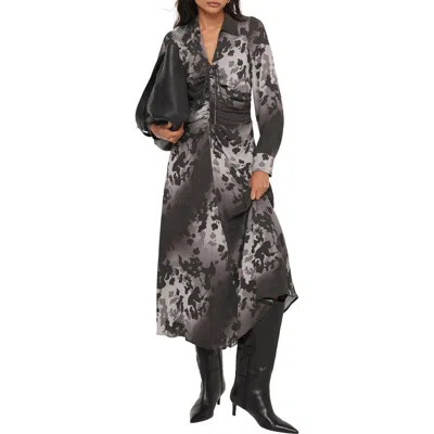 Mint Velvet Floral Print Midi Dress With A Collar In Black