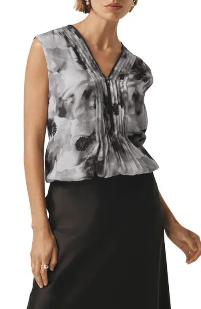 Mint Velvet Floral Print Sleeveless Top In Gray