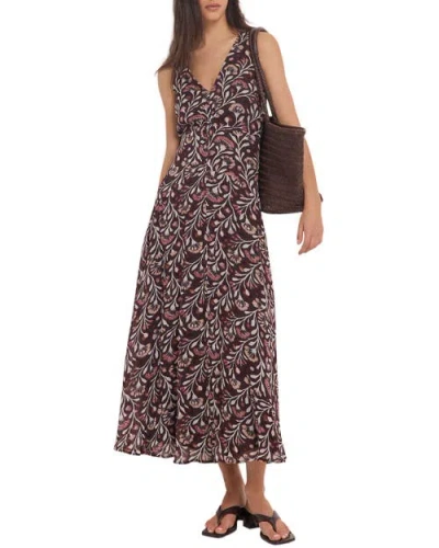 Mint Velvet Floral Print V-neck Maxi Dress In Brown