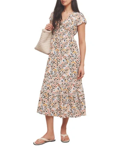 Mint Velvet Floral Print V-neck Midi Dress In Gold