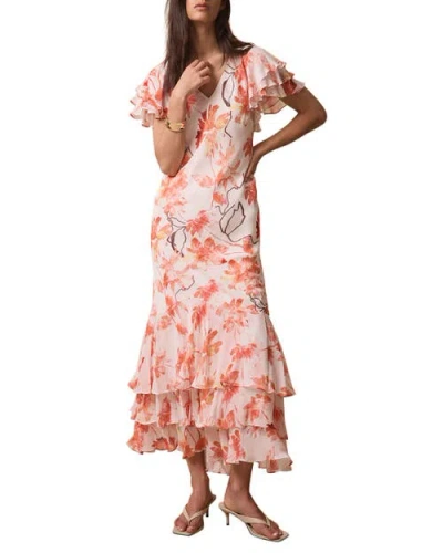 Mint Velvet Floral Ruffle Tie-back Midi Dress In Multi