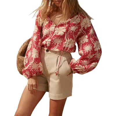 Mint Velvet Floral Tie Neck Long Sleeve Blouse In Red