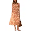 Mint Velvet Floral V-neck Printed Midi Dress. In Orange