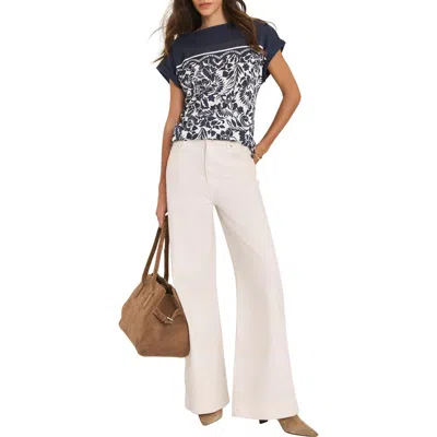 Mint Velvet Floral Woven Print Top In Black