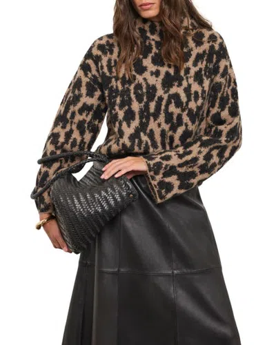 Mint Velvet Fuzzy Textured Mock Neck Knit Jumper In Animal Print