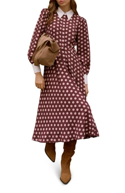 Mint Velvet Geo Print Midi Dress In Burgundy