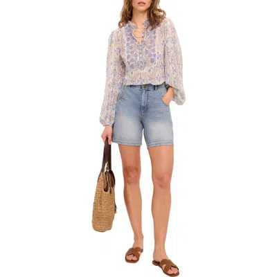 Mint Velvet Geo Print Ruffle Blouse In Blue