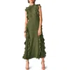 Mint Velvet High Neck Ruffle Maxi Dress In Green