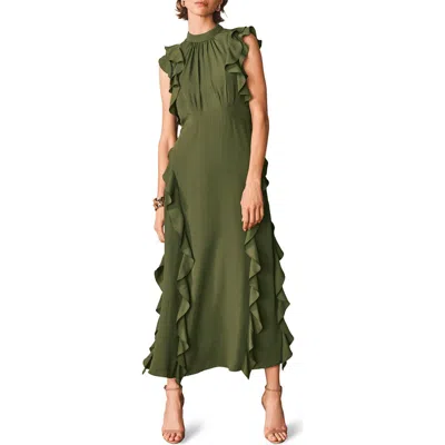 Mint Velvet High Neck Ruffle Maxi Dress In Green
