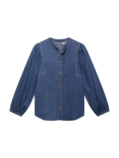 Mint Velvet Indigo Wash Puff Sleeve Denim Blouse In Blue