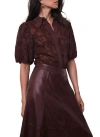 Mint Velvet Jacquard Puff Sleeve Shirt In Burgundy