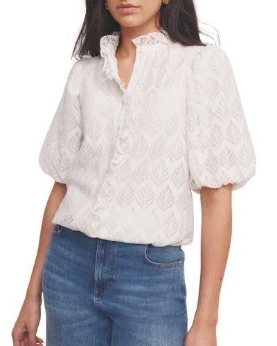 Mint Velvet Jacquard Ruffle Blouse In White