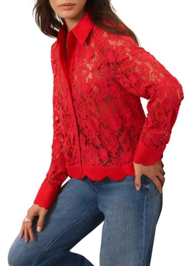 Mint Velvet Lace Cropped Shirt In Red