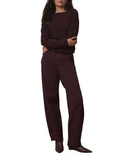 Mint Velvet Lace Detail Jumper Pullover Sweater With Long Sleeve And Boat Neck In Burgundy