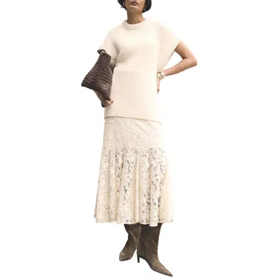 Mint Velvet Lace Flounce Midi Skirt In Neutral