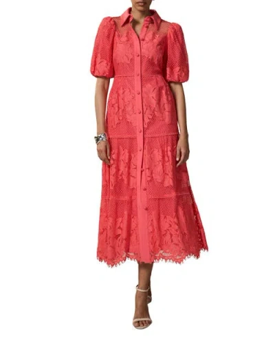 Mint Velvet Lace Midi Shirt Dress In Red
