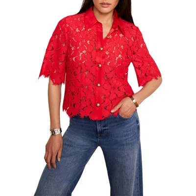 Mint Velvet Lace Short Sleeve Cropped Shirt In Red