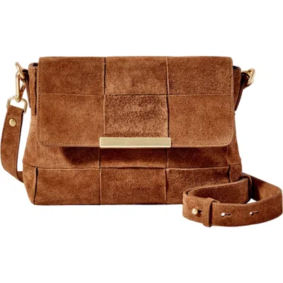 Mint Velvet Lara Tan Suede Woven Crossbody Bag In Brown