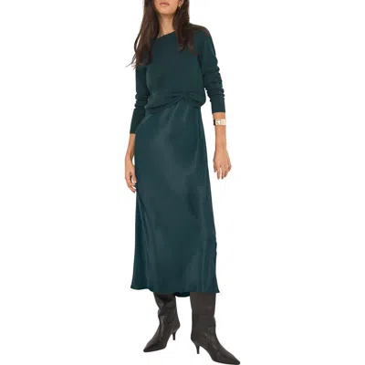 Mint Velvet Layered Satin Midi Dress In Green