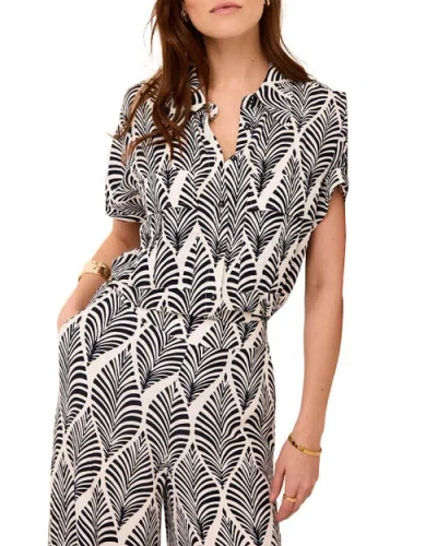 Mint Velvet Leaf Print Resort Shirt In Black