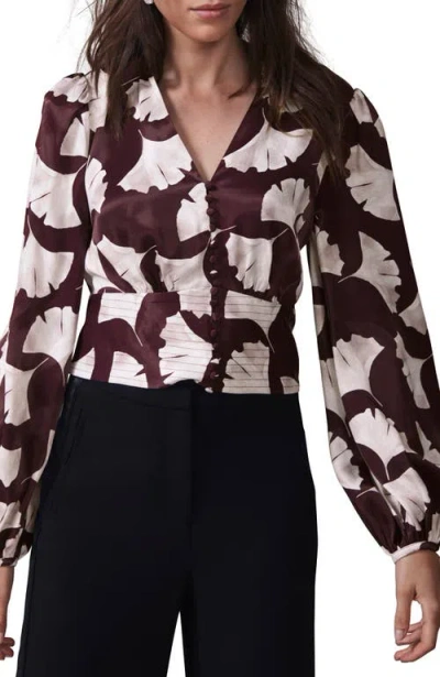 Mint Velvet Leaf Print Top In Multi