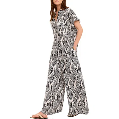 Mint Velvet Leaf Print Wide Leg Trousers In Black