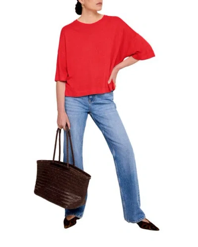 Mint Velvet Linen Blend Boxy Silhouette T-shirt In Red