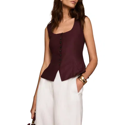 Mint Velvet Linen Blend Peplum Vest In Burgundy