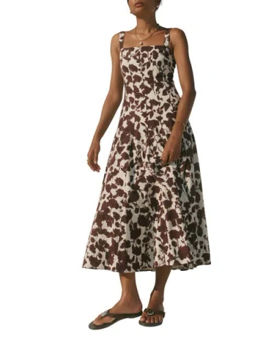 Mint Velvet Linen Blend Printed Midi Dress In Brown