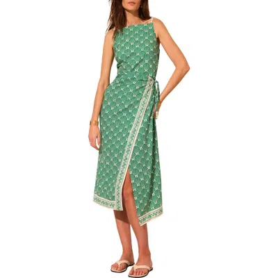 Mint Velvet Linen Blend Square Neck Midi Dress In Multi
