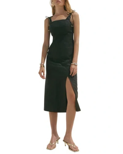 Mint Velvet Linen Bow Detail Midi Dress In Black