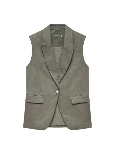 Mint Velvet Linen Longline Waistcoat In Khaki