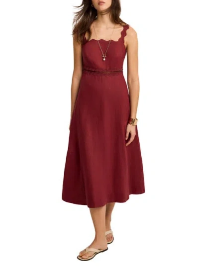 Mint Velvet Linen Midi Dress In Burgundy