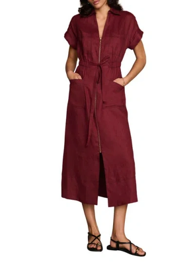 Mint Velvet Linen Midi Shirt Dress In Red