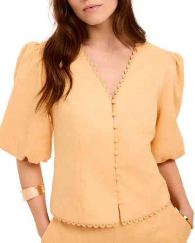 Mint Velvet Linen Puff Sleeve Top In Brown