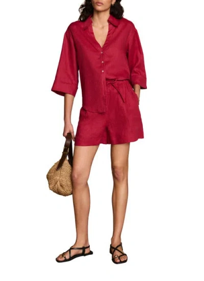 Mint Velvet Linen Short Sleeve Resort Shirt In Burgundy