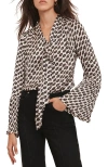 Mint Velvet Lip Print Bow Blouse In Animal Print