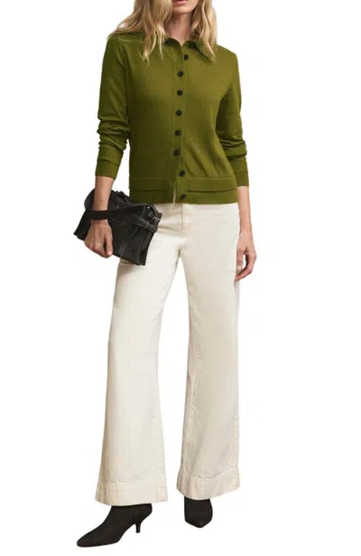 Mint Velvet Long Sleeve Cotton Blend Knit Top In Green