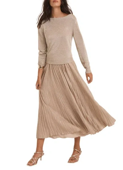 Mint Velvet Metallic Knit Layered Sweater Dress In Brown