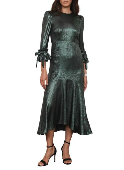 Mint Velvet Metallic Midi Dress In Green
